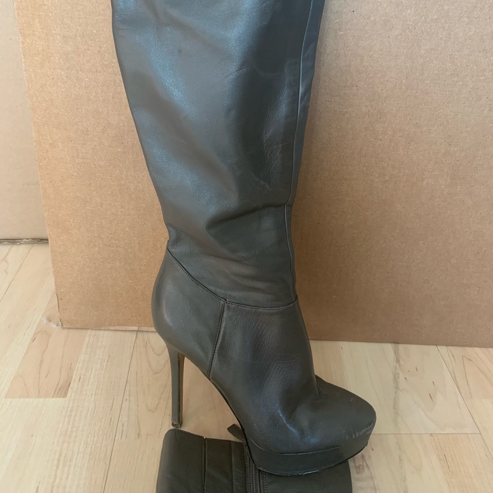 Grey platform knee high heeled boots Nine West